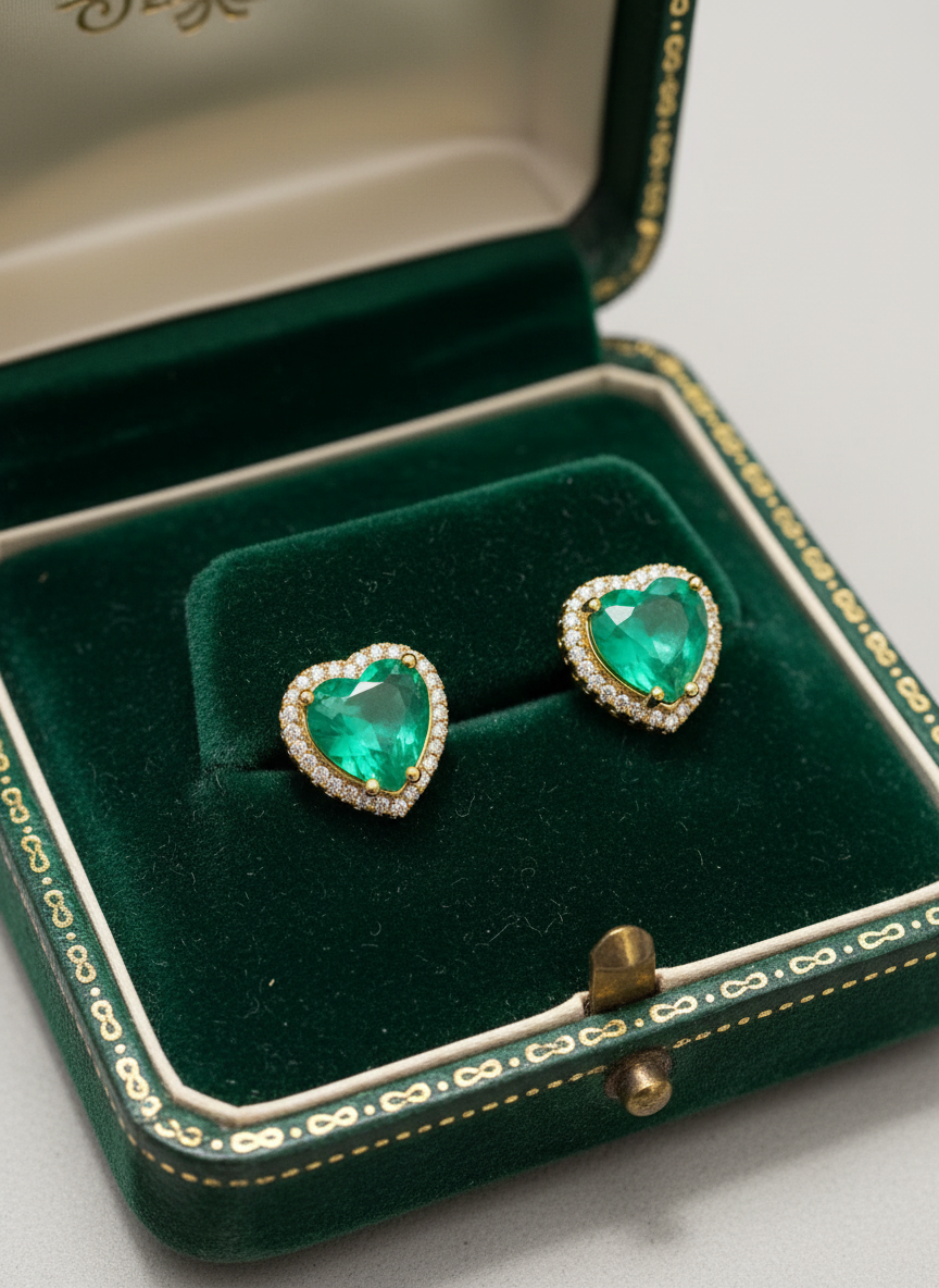 Stunning Colombian Emerald Doublet Neon Heart Earrings