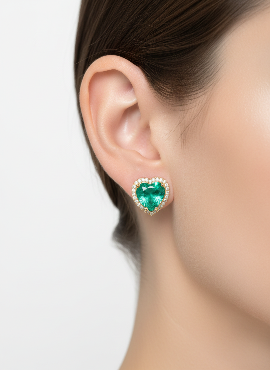 Stunning Colombian Emerald Doublet Neon Heart Earrings