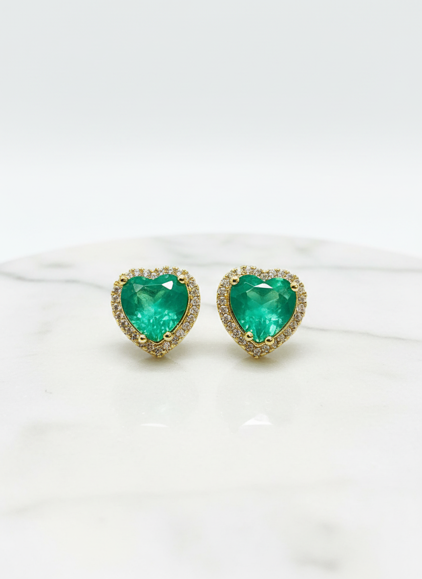 Stunning Colombian Emerald Doublet Neon Heart Earrings