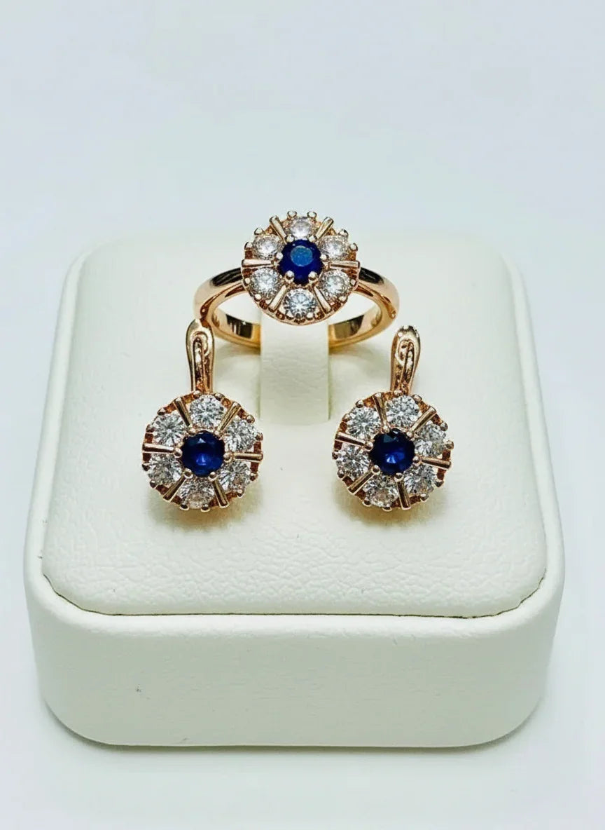 Blue Nano Sapphire Earrings and Ring – 14K Rolled Jewelry Set