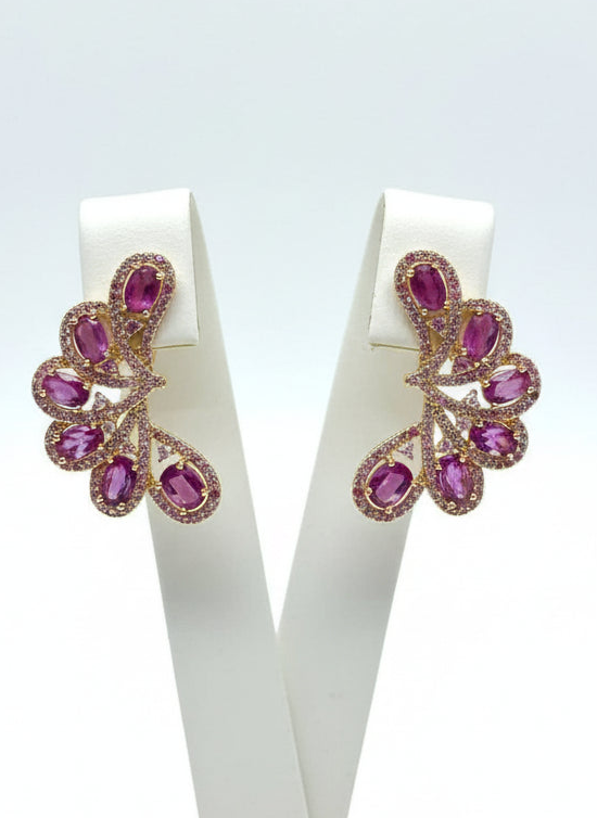 Artisan Made Pink Ruby & Sapphire Stud Earrings