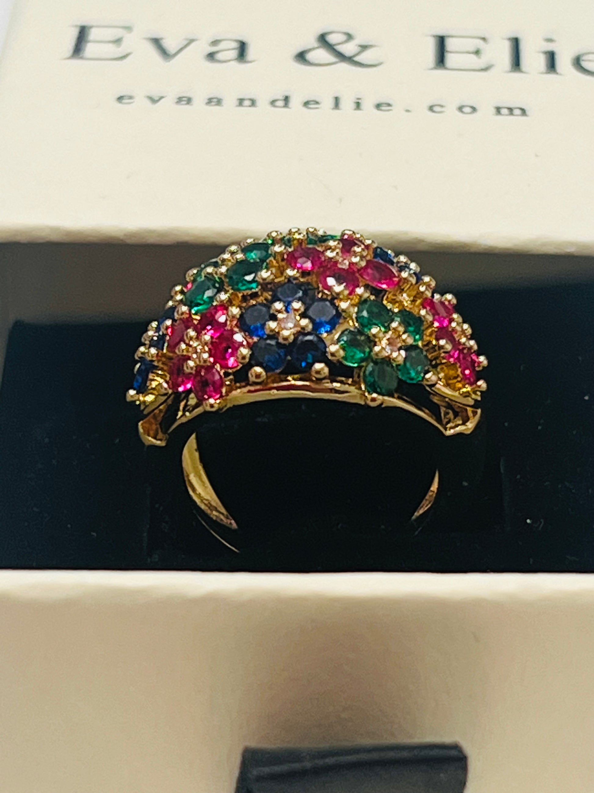 Vintage Inspired Gold Filled Floral Cluster Ring – Ruby Emerald Sapphire Multicolor Gemstone Ring