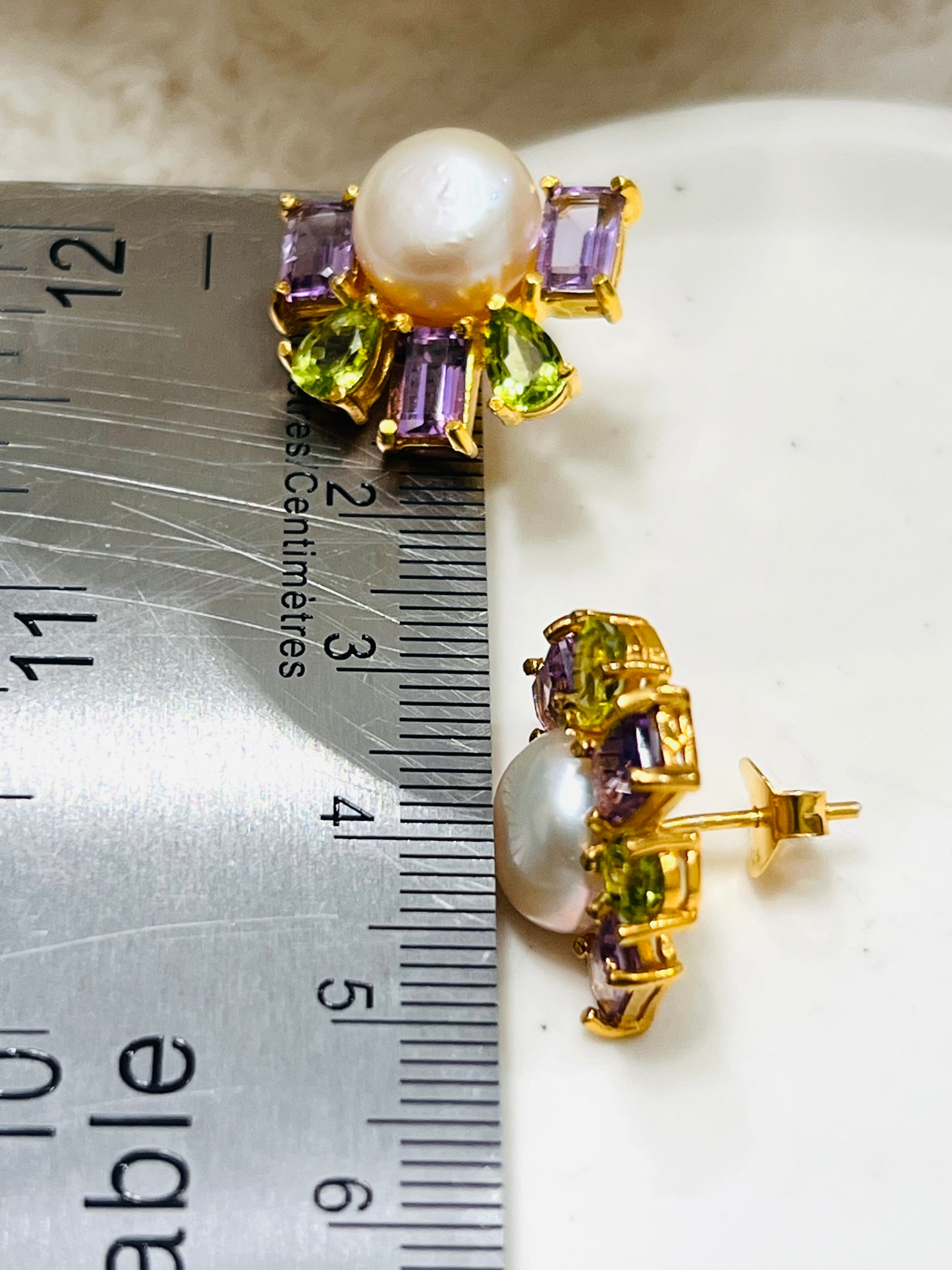 Go for Baroque: Natural Peridot, Amethyst and South Sea Pearl Earrings
