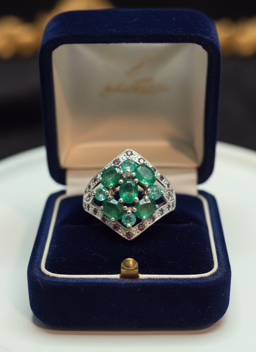 Handmade Art Deco Genuine Emerald Ring