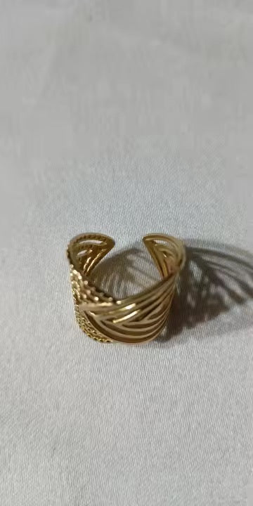 Geometric Gold Plated Adjustable Ring – Modern Statement Finger Ring (PVD Coated)