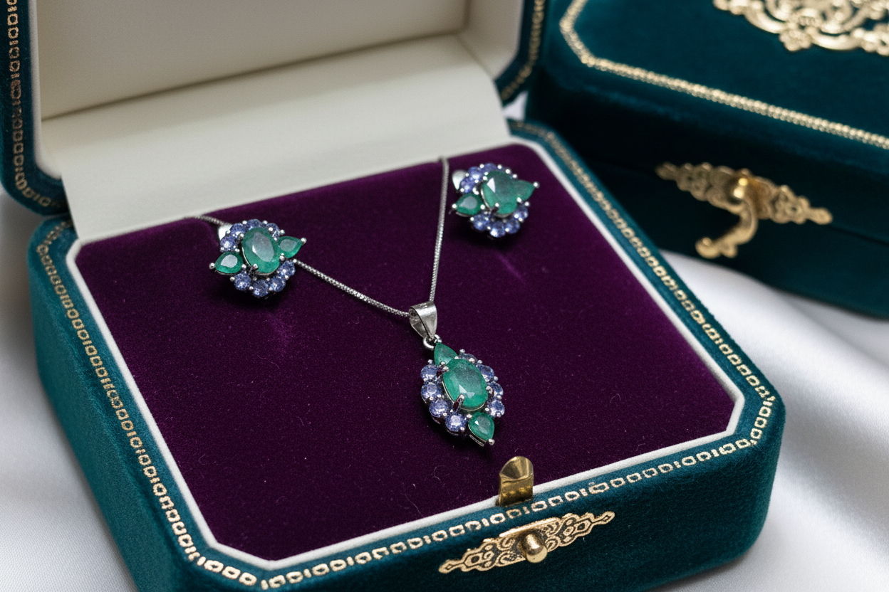 Natural Emerald and Tanzanite Set
