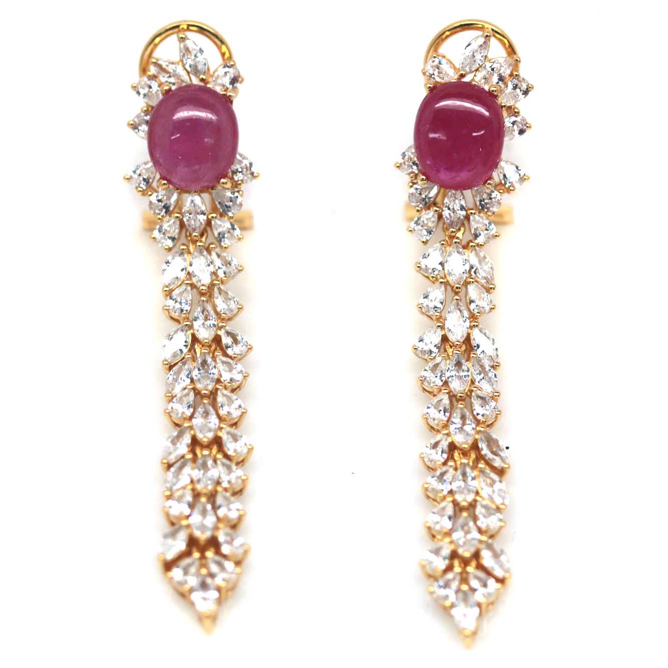 Handmade Ruby and white Sapphires Earrings in 18k yellow Gold Vermeil