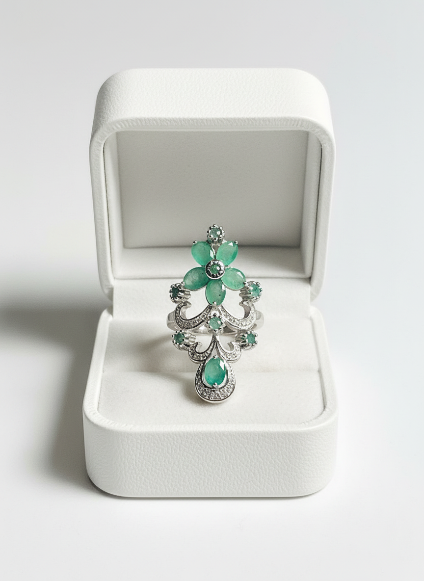 Natural Emerald Royal Bloom Ring – Handmade in Toronto