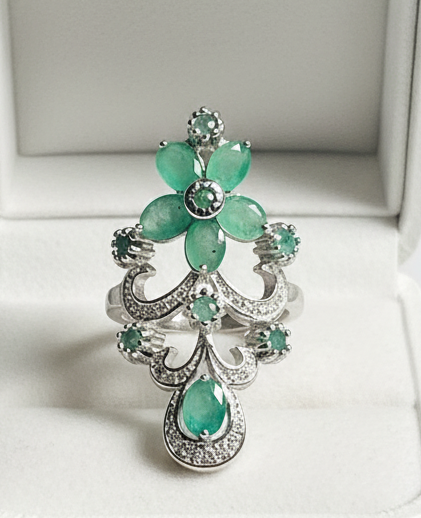 Natural Emerald Royal Bloom Ring – Handmade in Toronto
