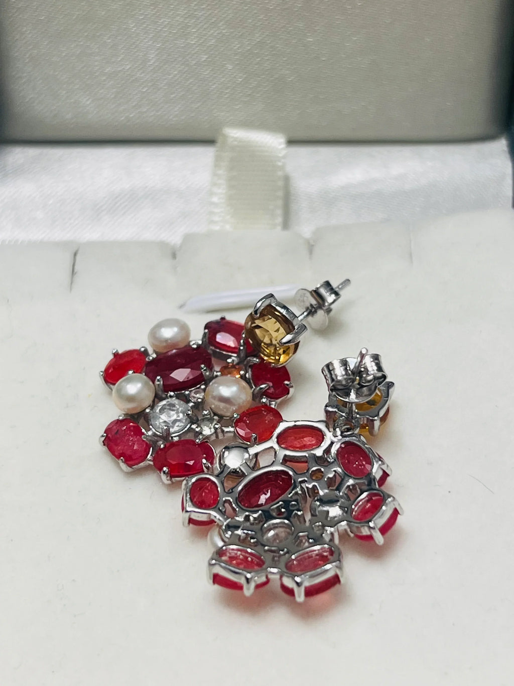 Handmade Yellow & Padparadscha Sapphire Earrings – Sterling Silver, Rhodium Plated