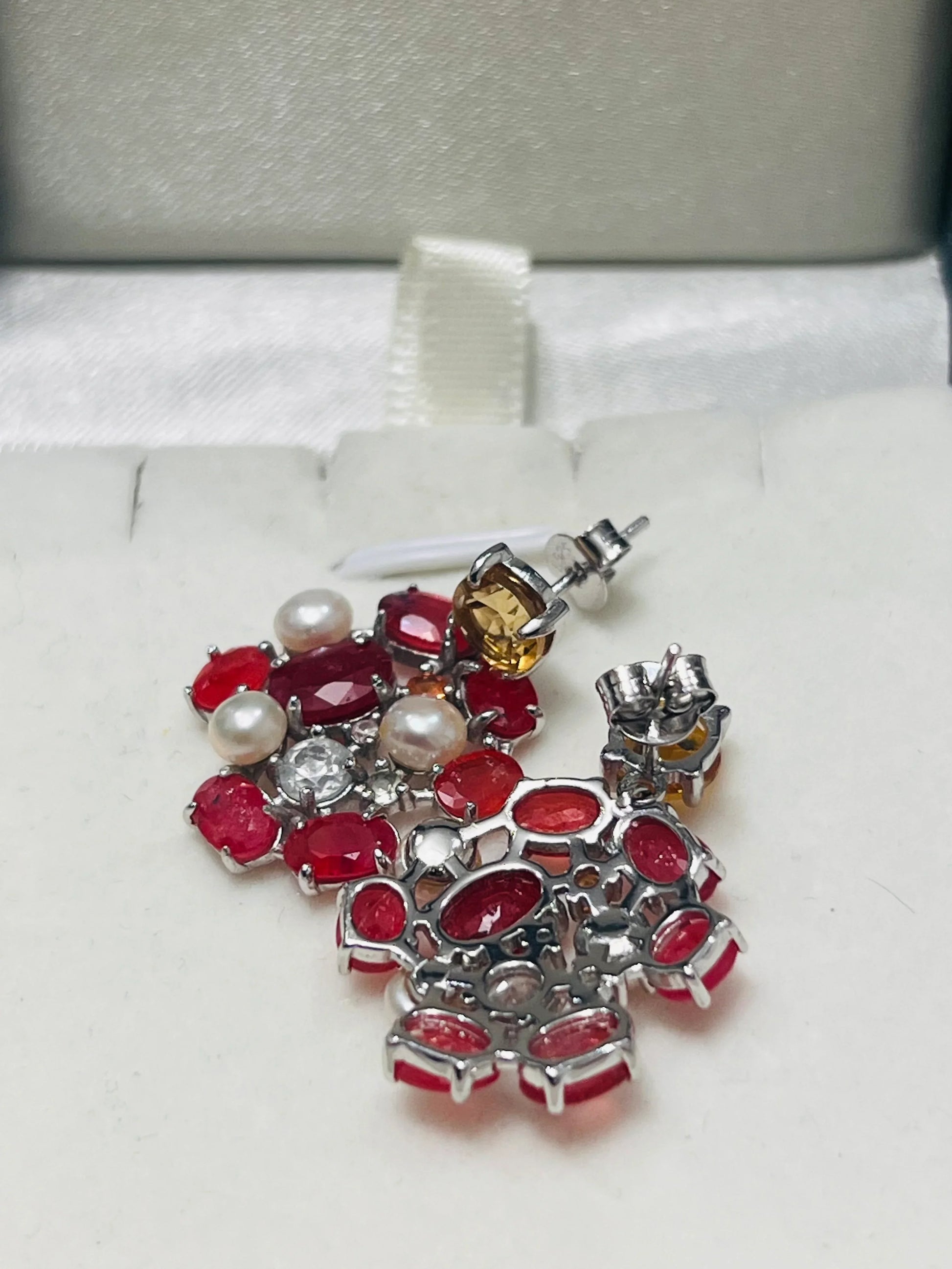 Handmade Yellow & Padparadscha Sapphire Earrings – Sterling Silver, Rhodium Plated