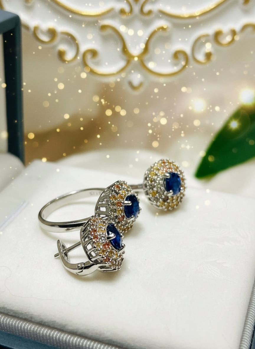 Handmade Natural Sapphire Jewelry Set- Aurelia