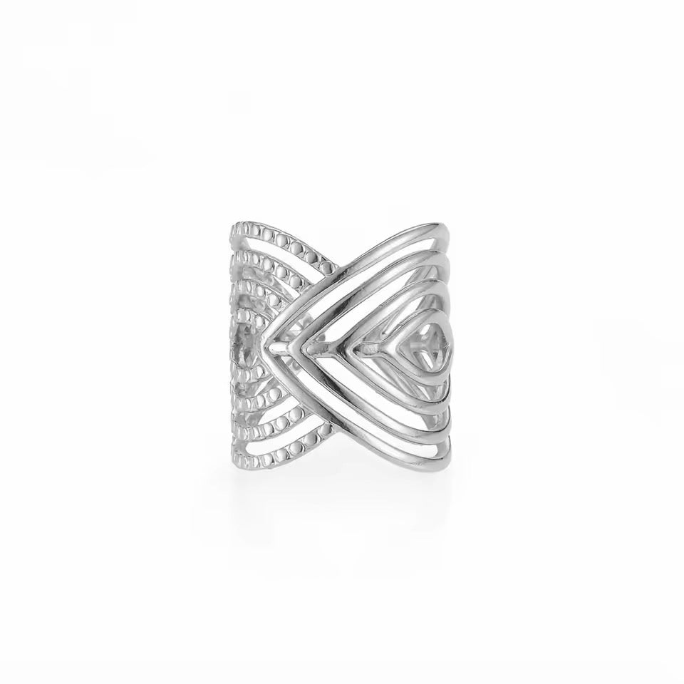 Geometric Gold Plated Adjustable Ring – Modern Statement Finger Ring (PVD Coated)