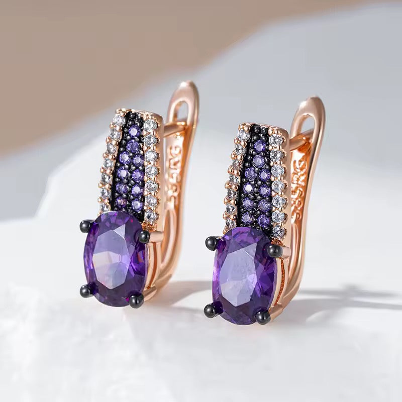 14K Rolled Gold Amethyst Gun metal Earrings