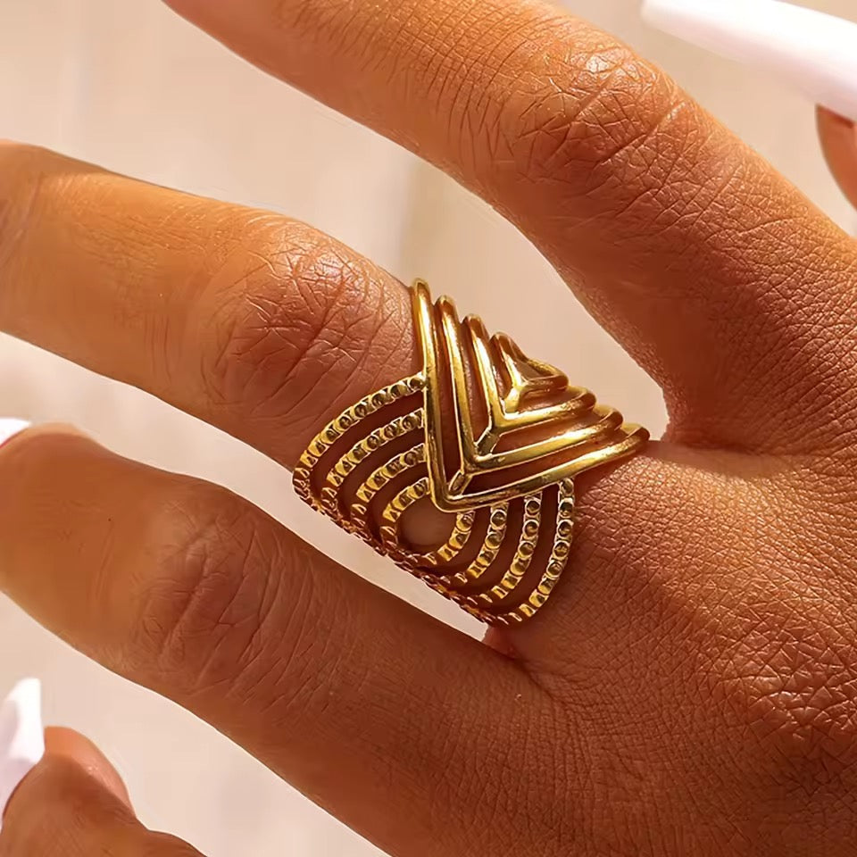 Geometric Gold Plated Adjustable Ring – Modern Statement Finger Ring (PVD Coated)