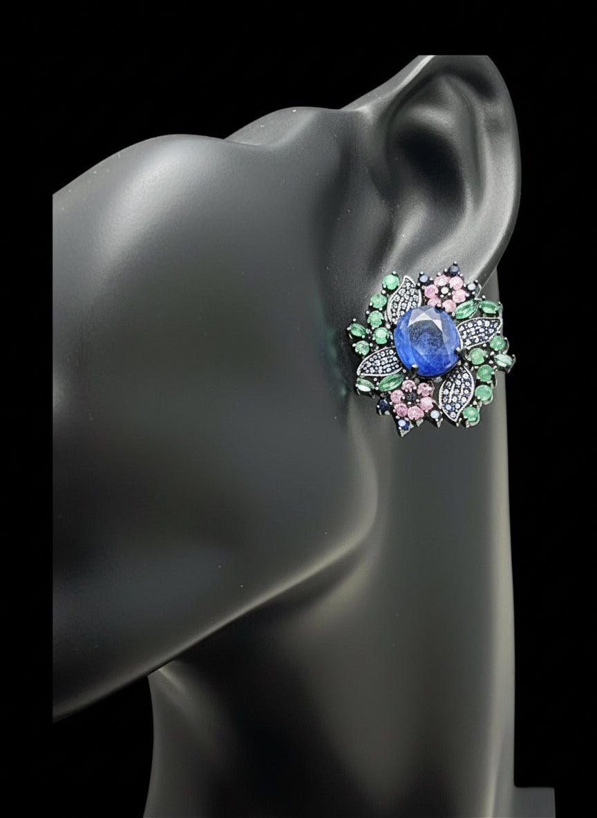 Natural Handmade Multicoloured Sapphires Stud earrings