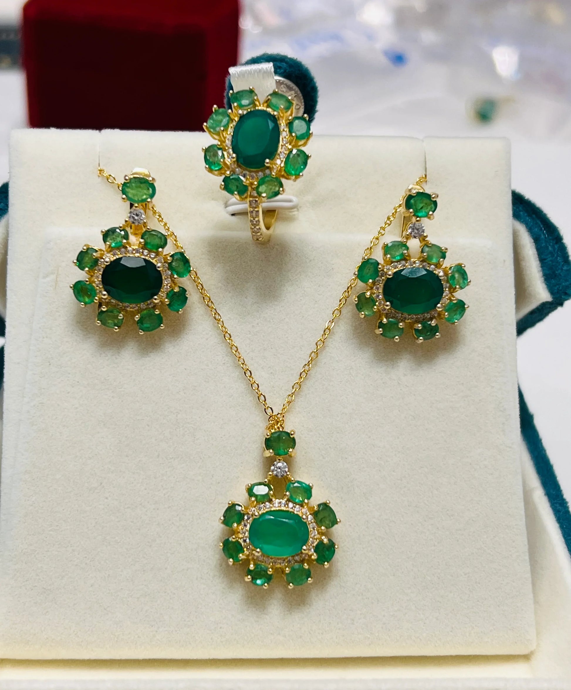 Natural Emerald Jewelry Set in 18K Gold Vermeil