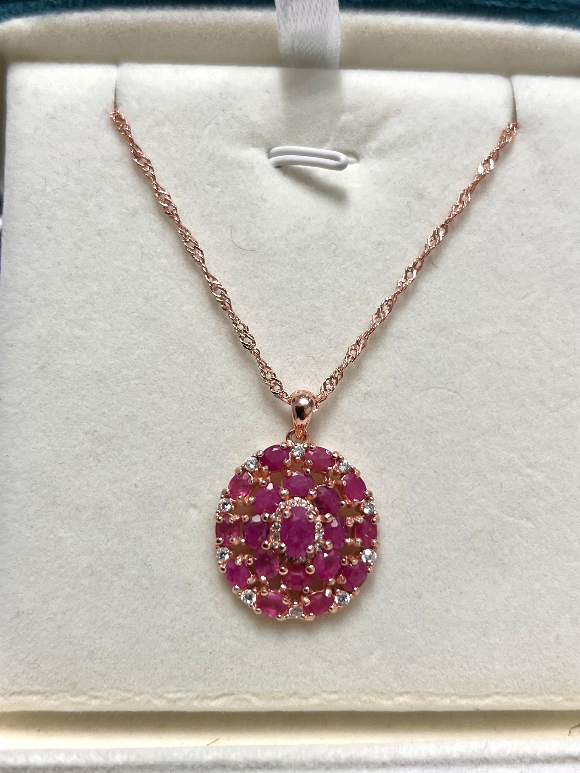 Stunning artisan made Rose Gold Pink Ruby & White Sapphire Pendant