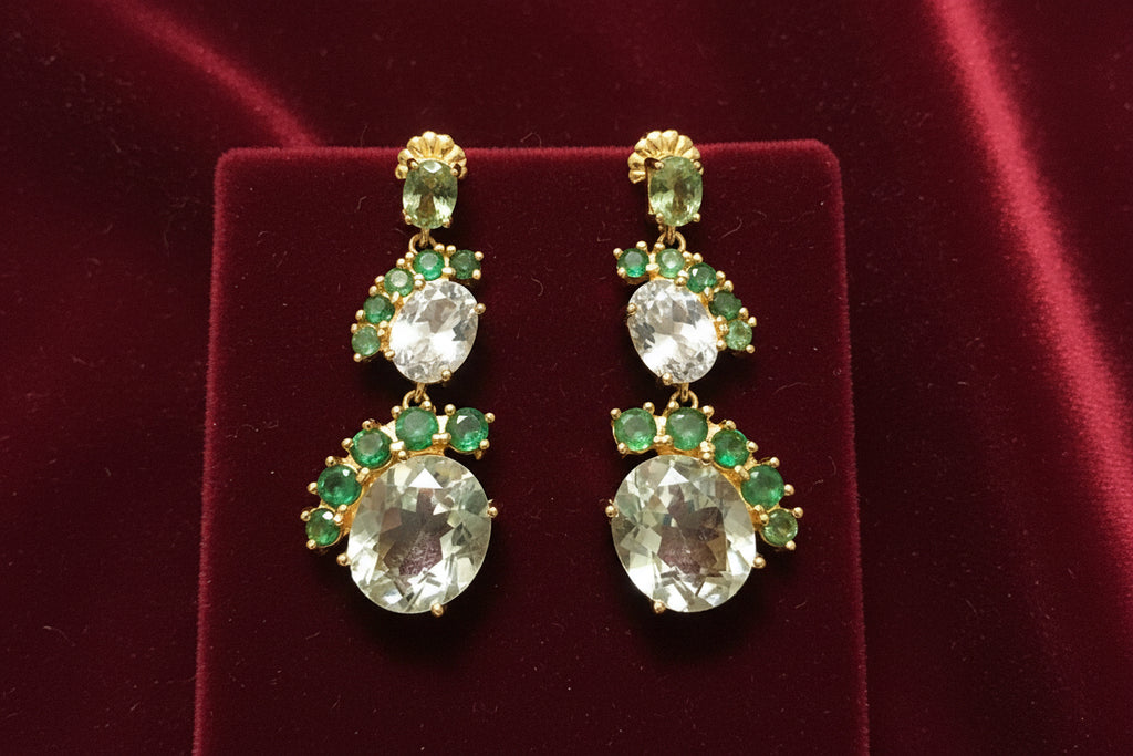 Handmade Genuine Green Amethyst and Colombian Emerald Earrings
