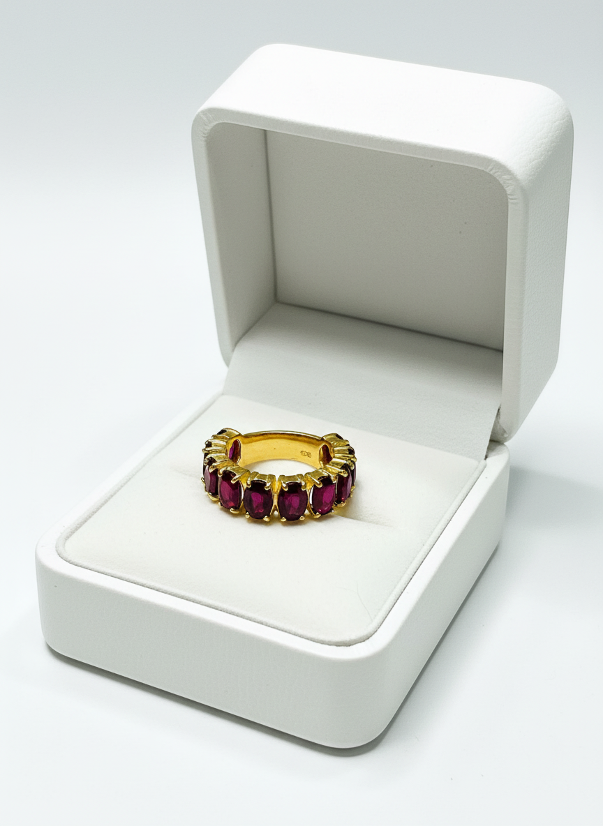 Stunning Handmade Half-eternity cocktail Natural Ruby Ring