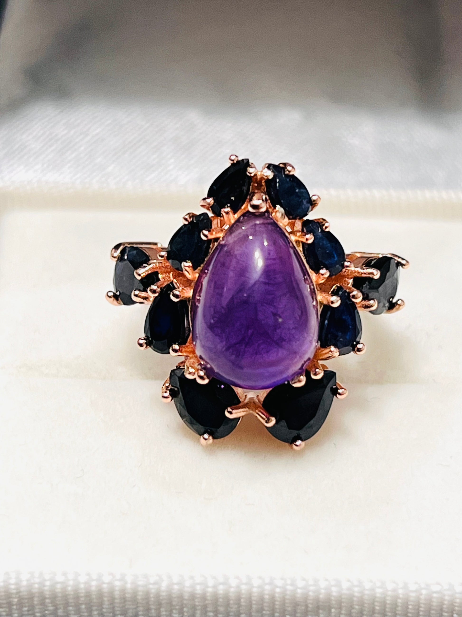 Handmade Genuine Amethyst and Sapphire Ring