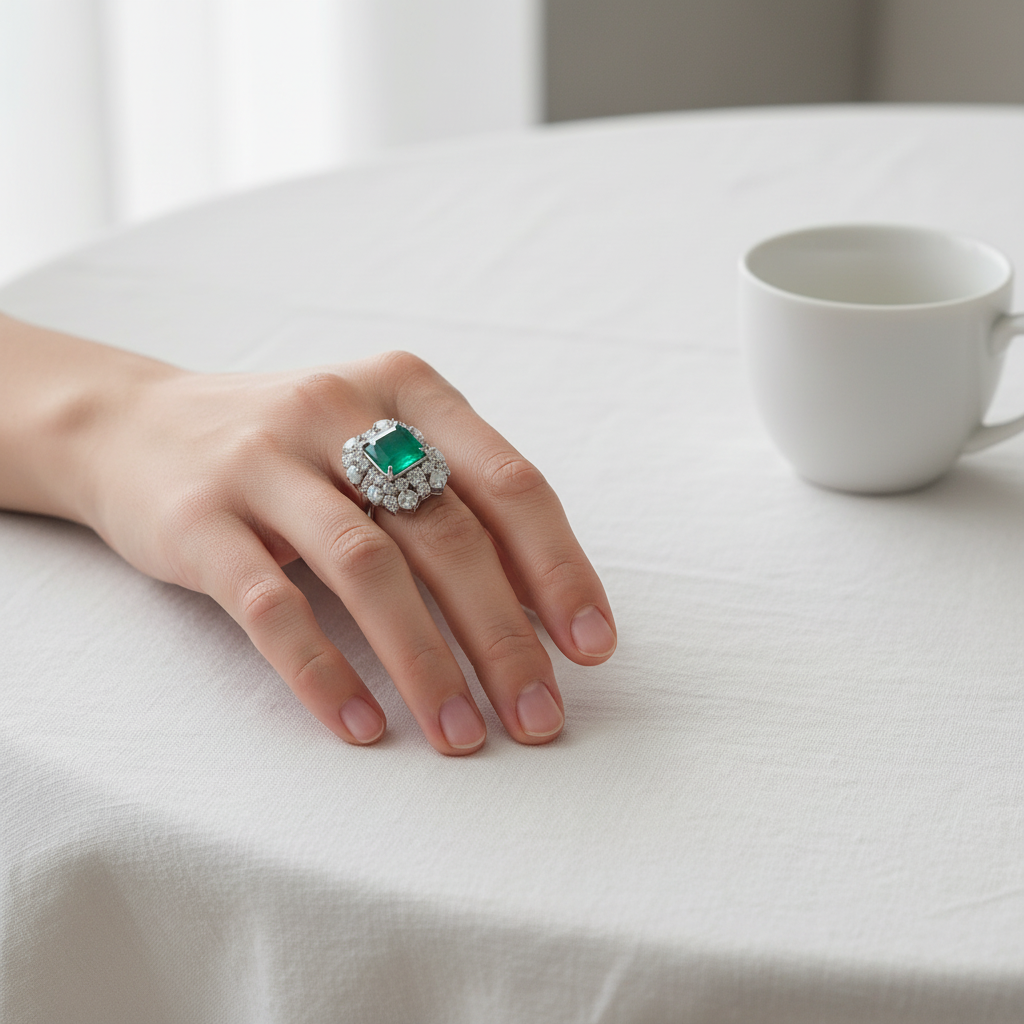Handmade Stunning Emerald and Opal Ring