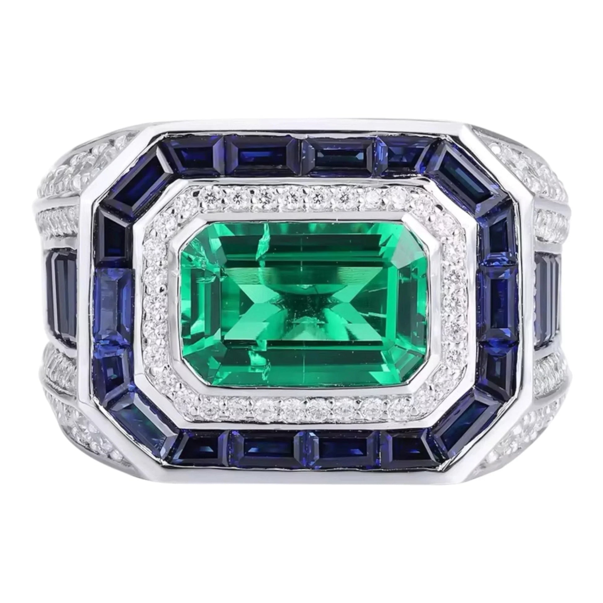 Certified 6.7 Carats Emerald Ring for Men. Sterling silver size 10