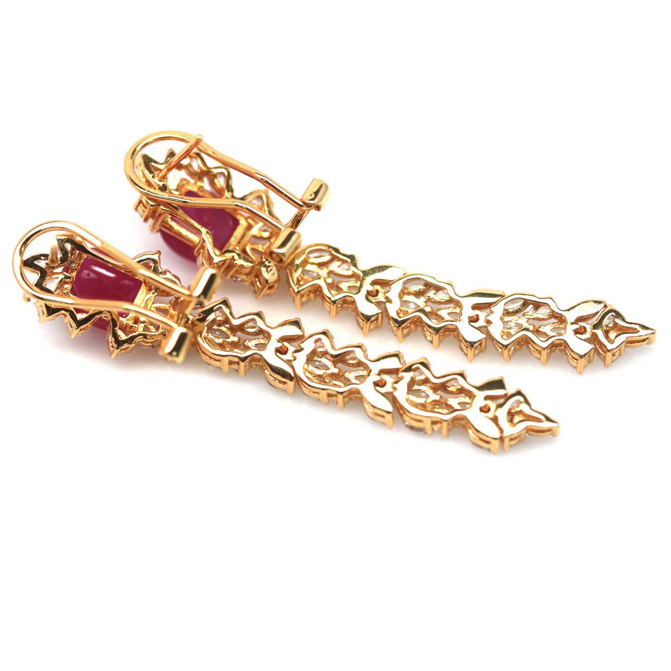 Handmade Ruby and white Sapphires Earrings in 18k yellow Gold Vermeil