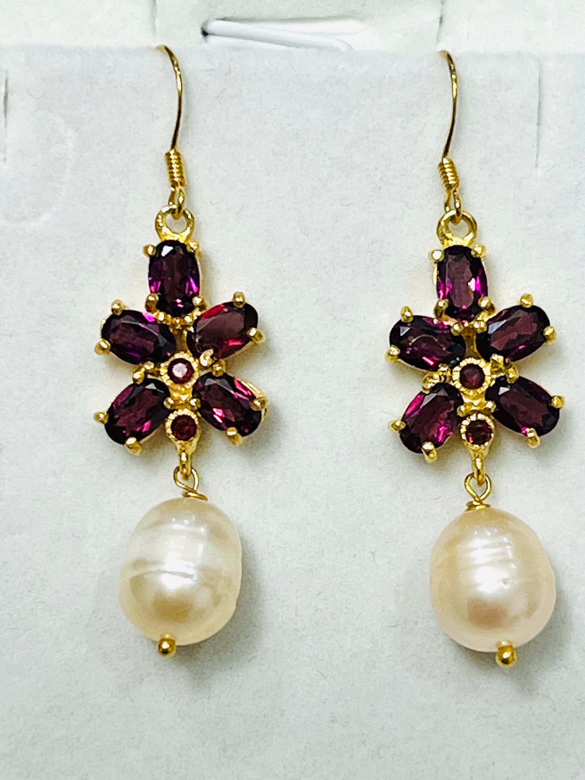 Handmade Rhodolite Garnet and Pearl Earrings