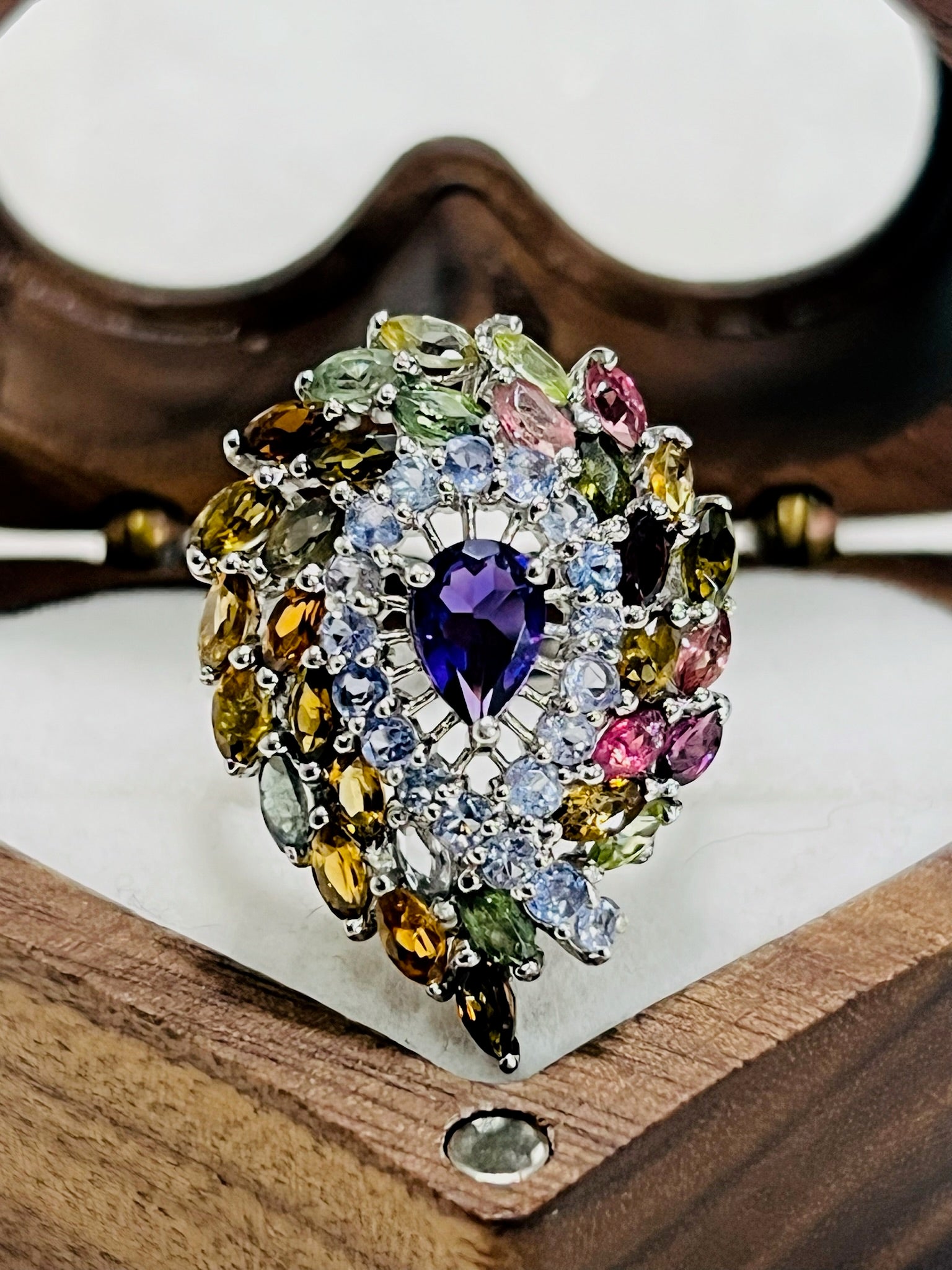 Handmade Stunning Multicolored Tourmaline & Amethyst Ring