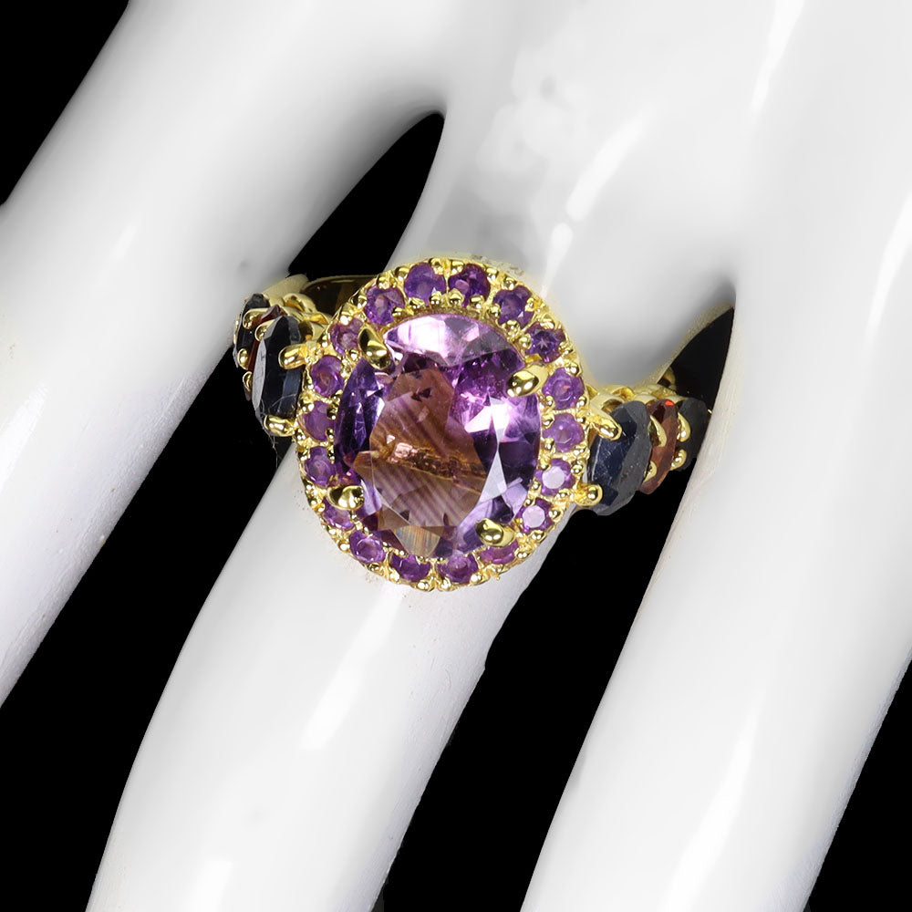 Solitaire Amethyst Ring with Sapphire & Garnet Accents