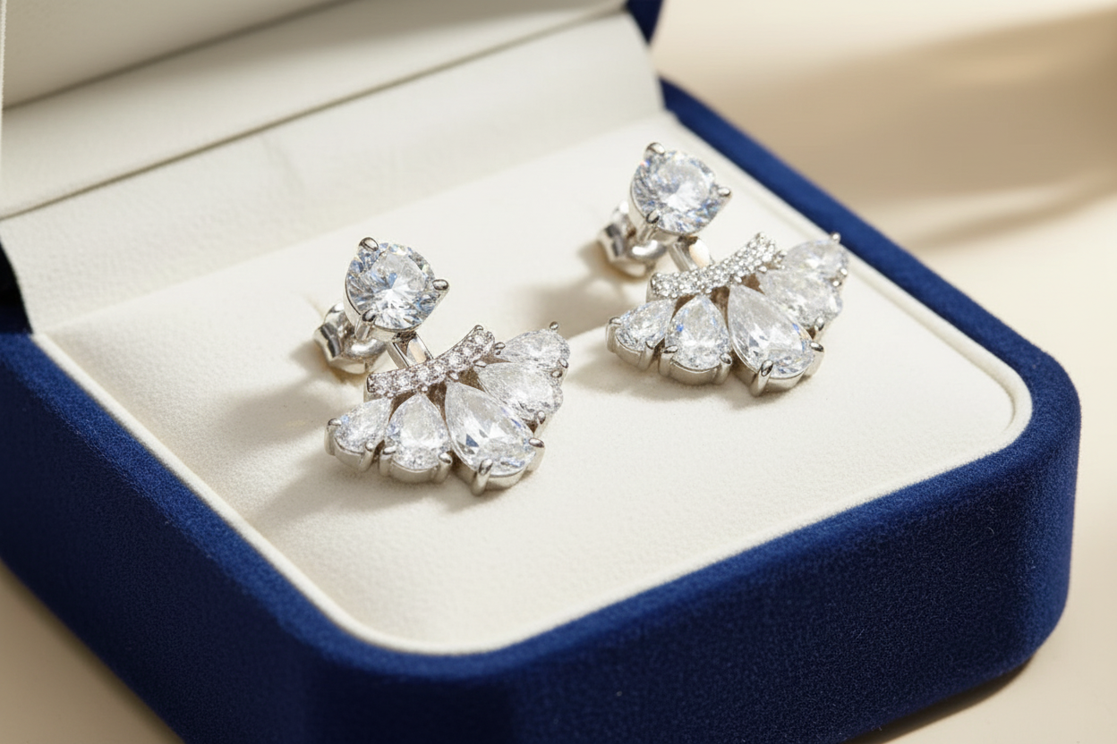Stunning Solitaire Diamond (Moissanite) Jacket earrings