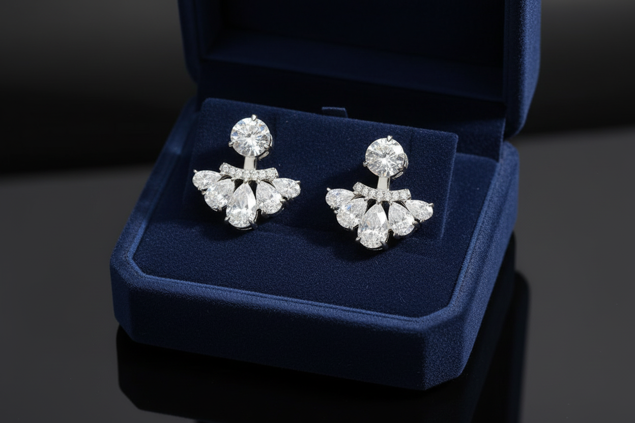 Stunning Solitaire Diamond (Moissanite) Jacket earrings