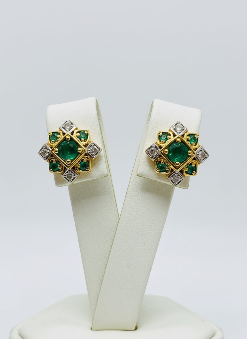 Two-Toned Emerald & Diamond Earrings