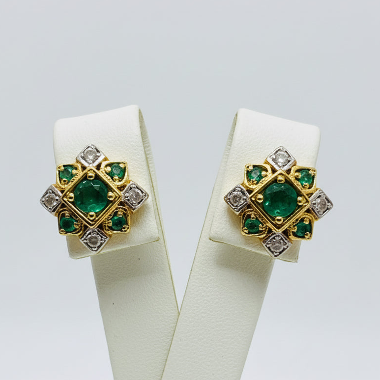Two-Toned Emerald & Diamond Earrings