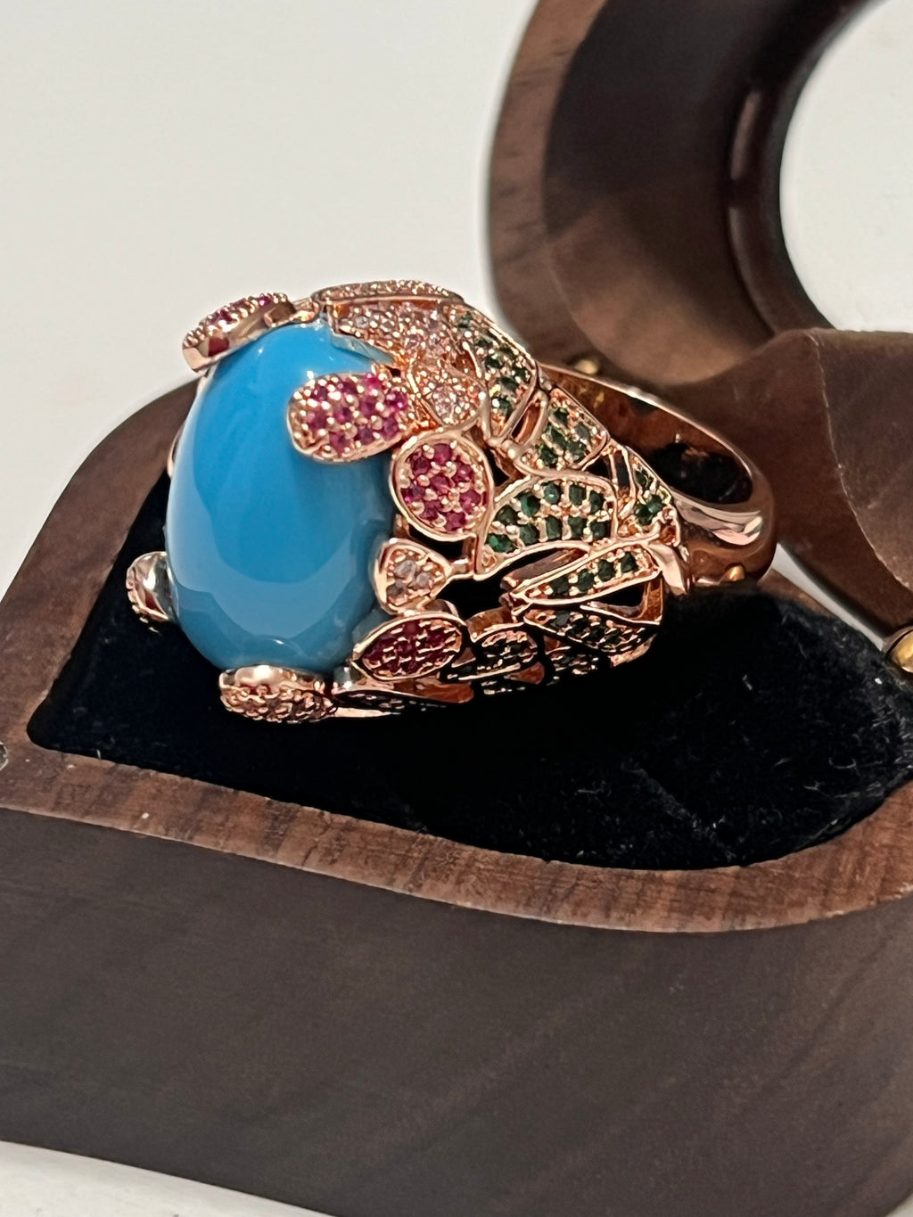 Lab Created Turquoise Statement Ring with Sapphire Accents | Vintage Gold Plated Ring