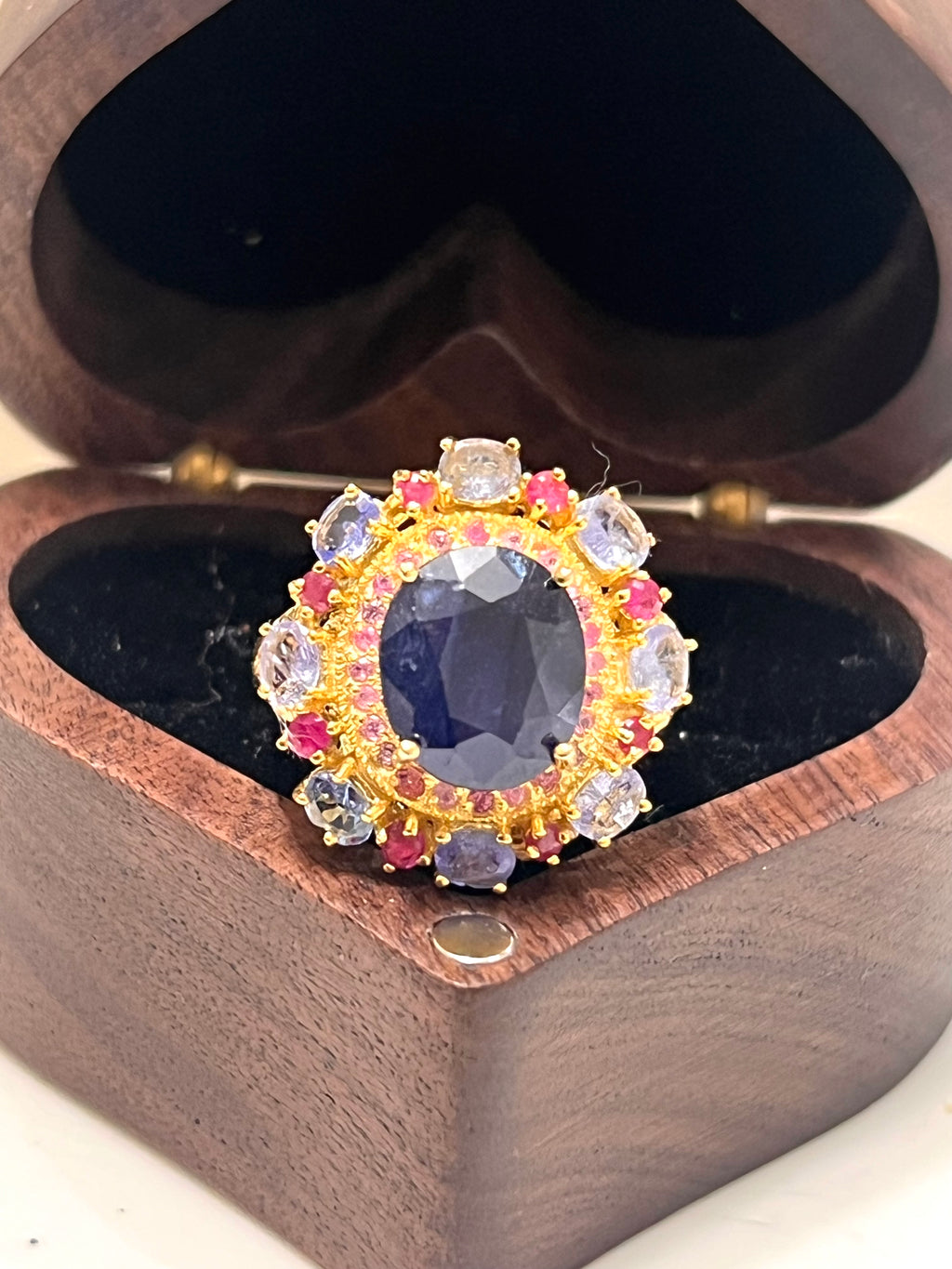 Handmade Genuine Sapphire, Tanzanite and Ruby Ring