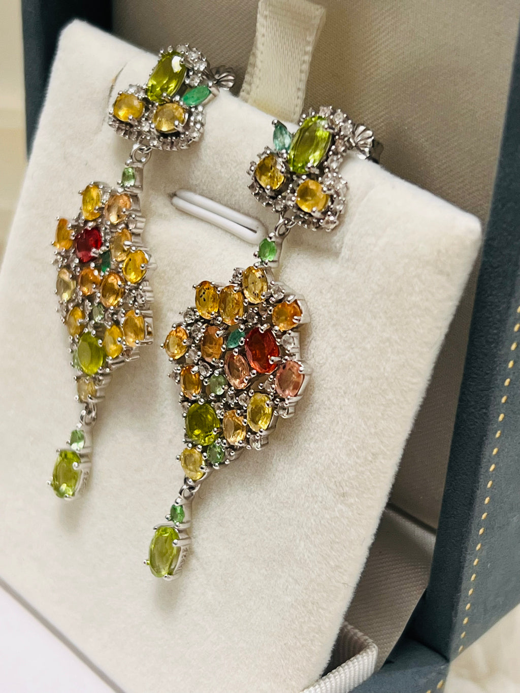 Handmade Genuine Sapphires and Sphene Earrings