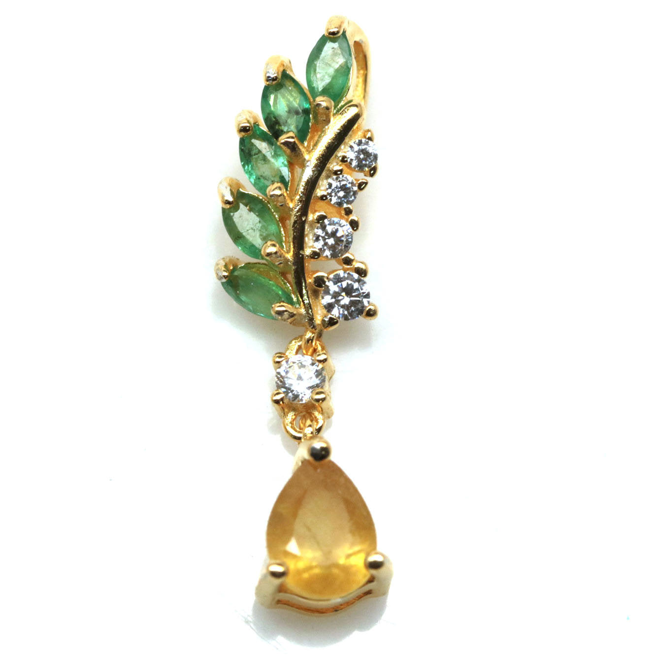 Genuine Yellow Sapphire with Emerald Leaf Accents Pendant Necklace
