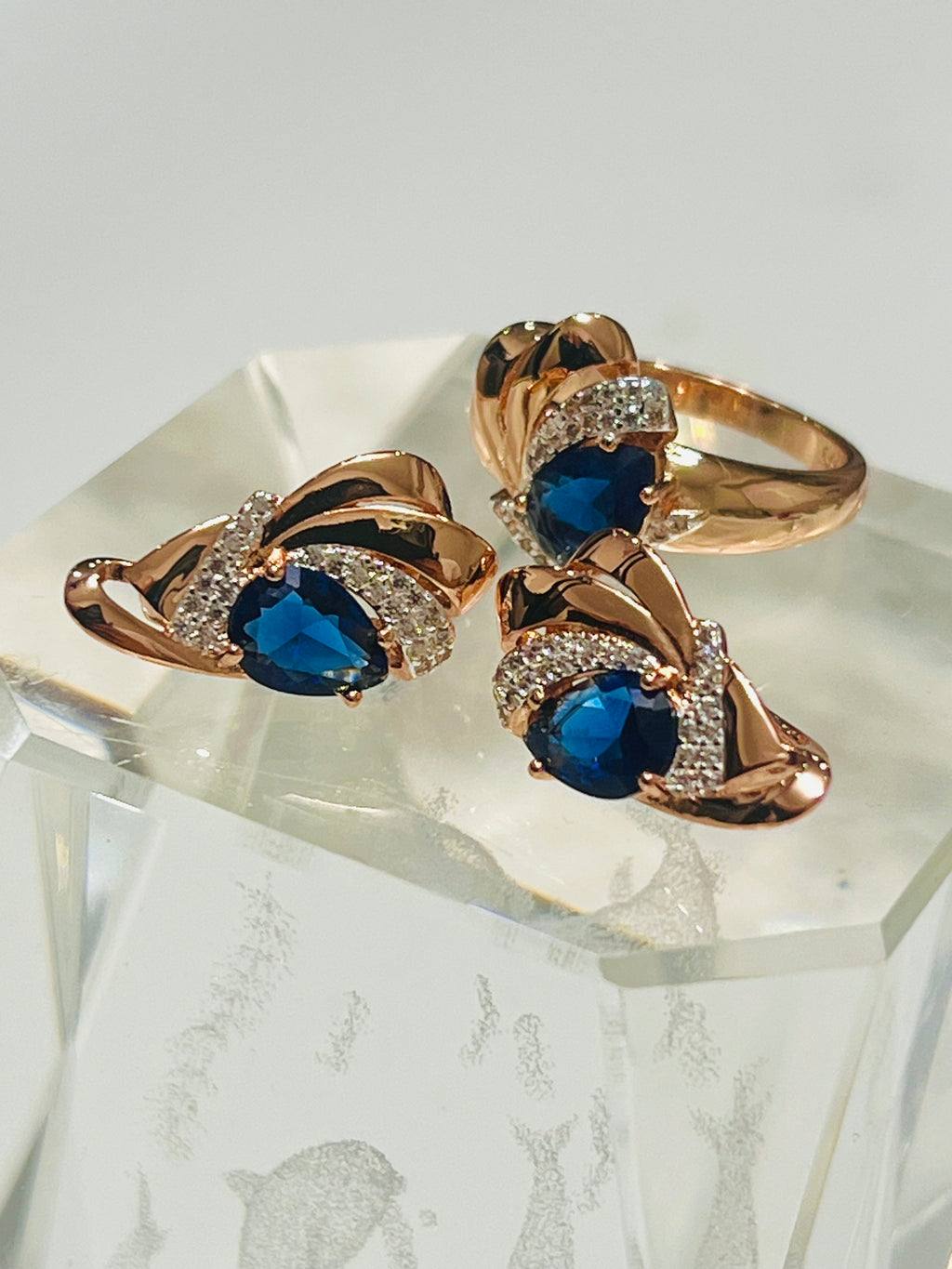 14k Rolled Gold Blue Sapphire Two toned Set