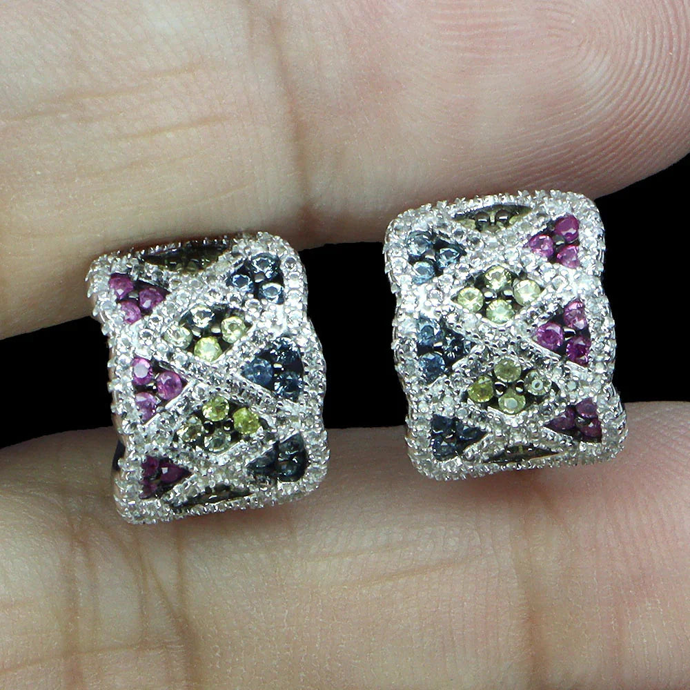 Geometric Multi-Color Sapphire Earrings