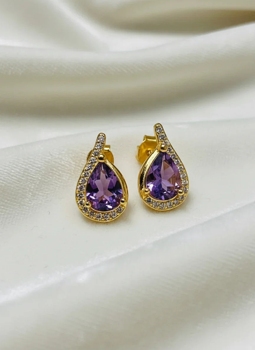 Handmade Purple Amethyst & White Zircon Earrings