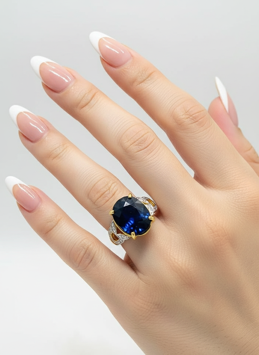 Genuine  6 CTW Natural Sapphire and Natural Diamonds Ring