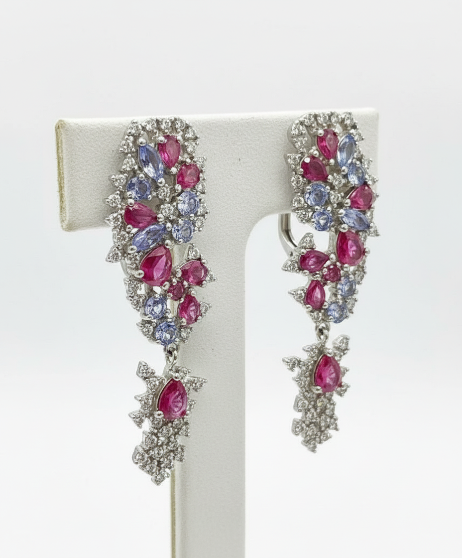 Burmese Ruby & Tanzanite Vintage  Style English Earrings