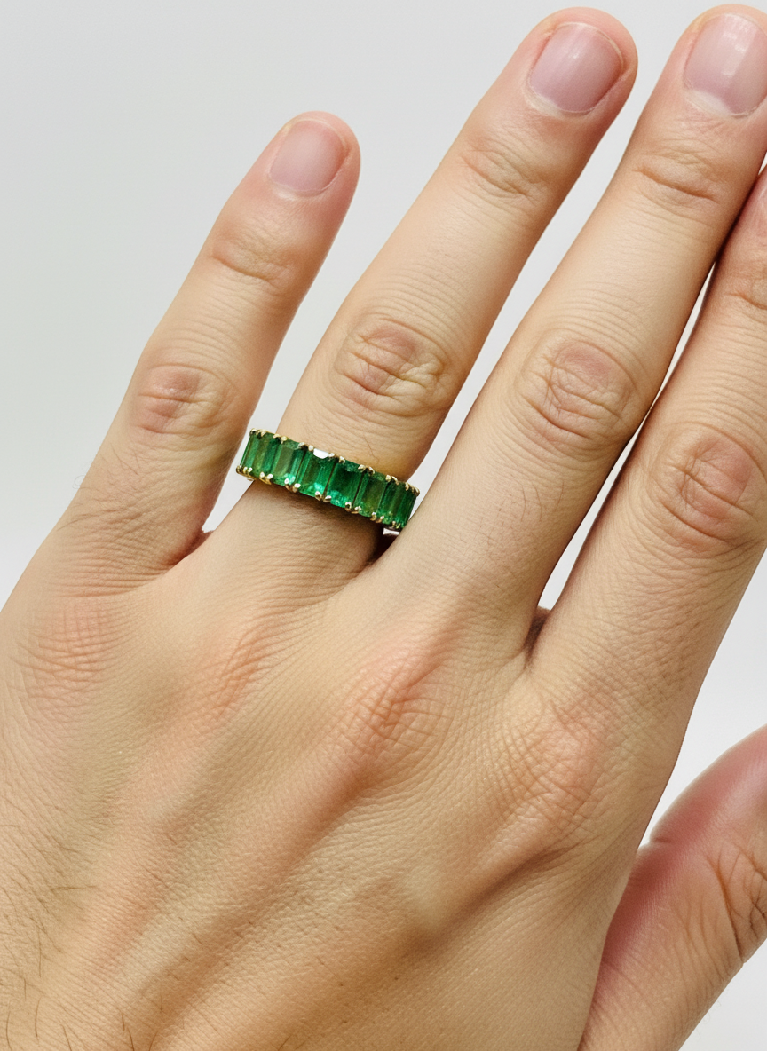 Emerald Eternity Band in Sterling Silver & 18K Gold Vermeil