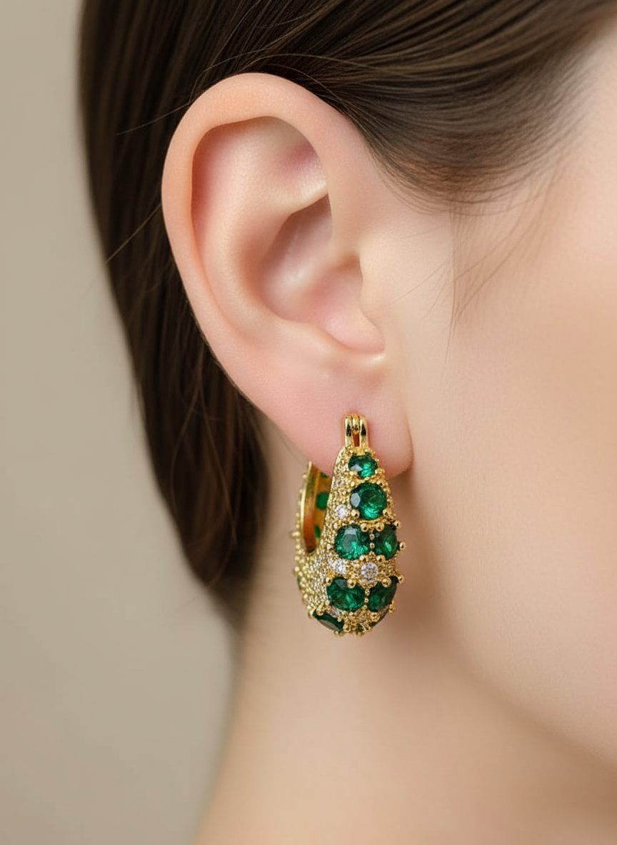 Beautiful Emerald Green Annie Hoop Earrings