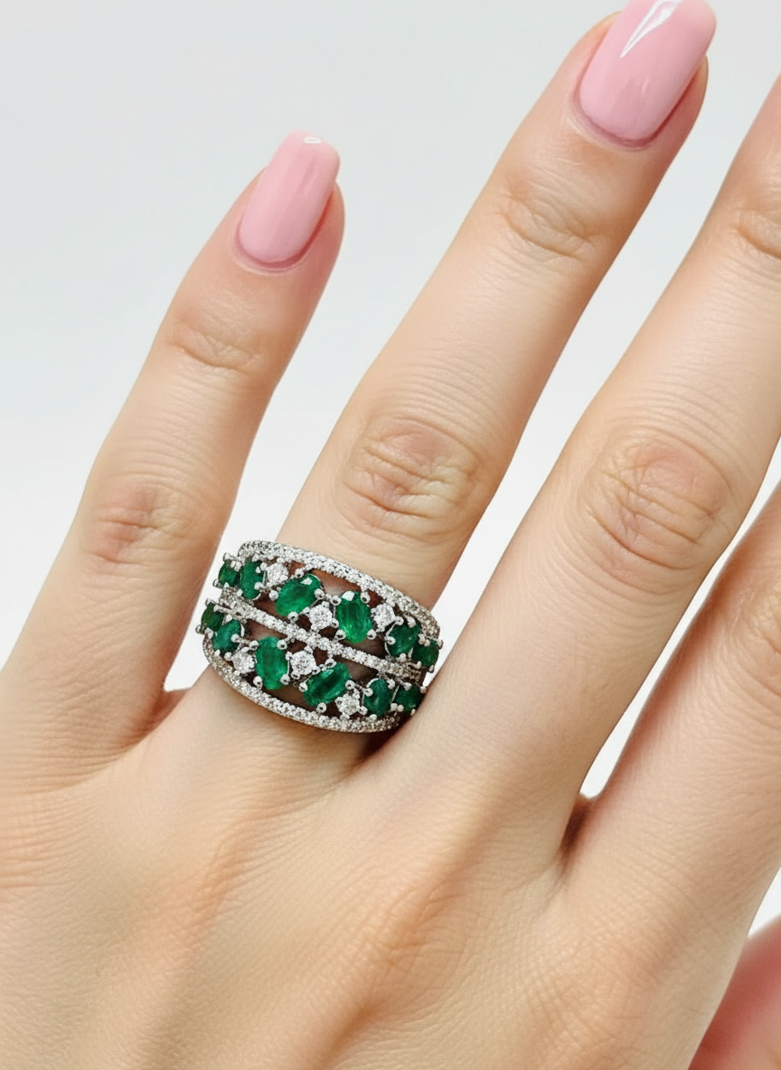 Sterling Silver Criss Cross Emerald Ring