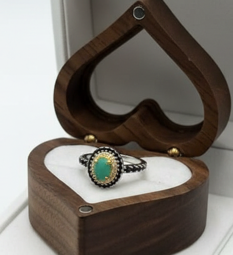 Handmade Two-Tone Emerald & Black Spinel Ring