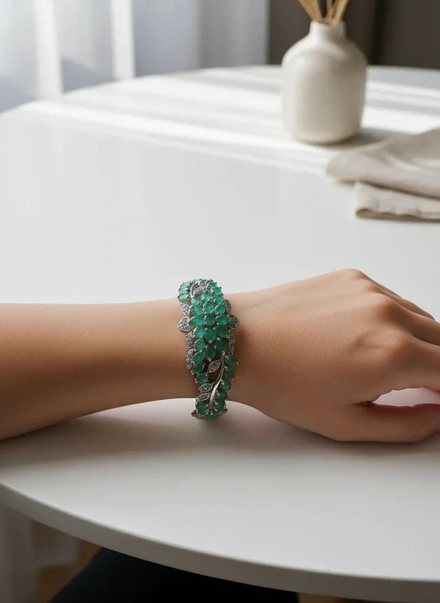 Rare Handmade Natural Colombian Emerald Bangle 9 CT - 7.5 In