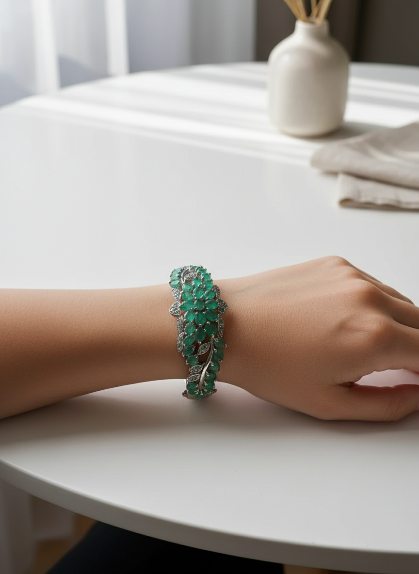 Rare Handmade Natural Colombian Emerald Bangle 9 CT - 7.5 In